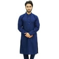 thumbnail image 2 of Atasi Men's Casual Linen Long Kurta Blue Ethnic Designer Shirt Wear-Medium, 2 of 8