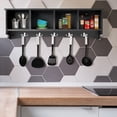 thumbnail image 3 of Costway Hanging Entryway Shelf Coat Hook Rack Wall Mounted Storage Cabinets W/5 Dual Hooks Black, 3 of 11