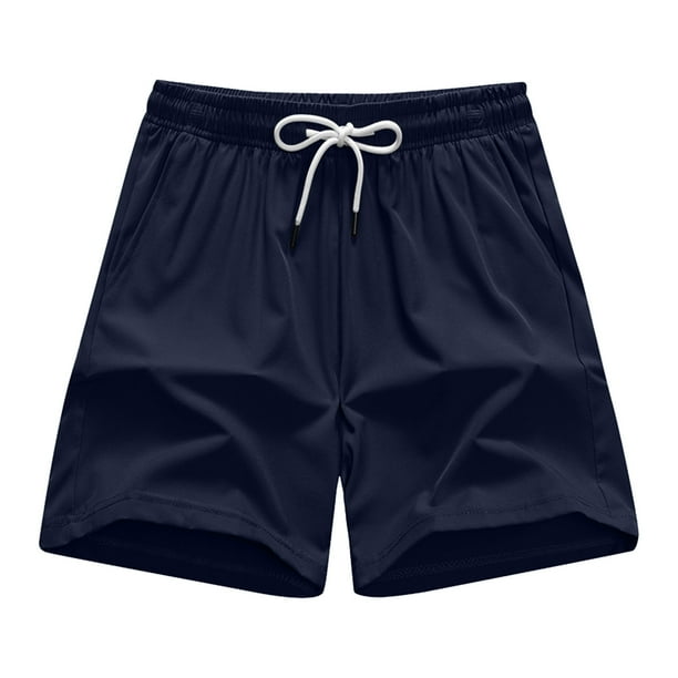 pstuiky Pantalones cortos para hombre, Pantalones cortos de poliéster de color liso para hombre, pantalones deportivos casuales para playa y exteriores Pantalones cortos deportivos para hombre