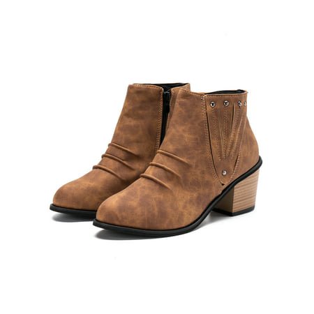 

Women s Ankle Boots Fashion Stacked Heel Booties Shoes Brown 6