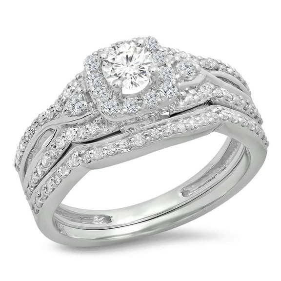 Dazzlingrock Collection 0.95 Carat (ctw) 14K Round White Diamond Bridal Halo Engagement Ring Set 1 CT, White Gold, Size 9.5