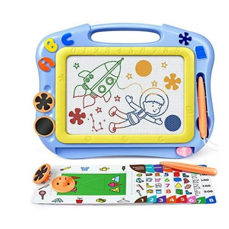 Magnetic Drawing Board for Toddlers, Travel Size Magna Doodle Board with Learning Cards & Stamps - Education Doodle Toys for Kids. Erasable Magnet Writing Sketch Table for 2 3 4 5 Year Old Boy Gi
