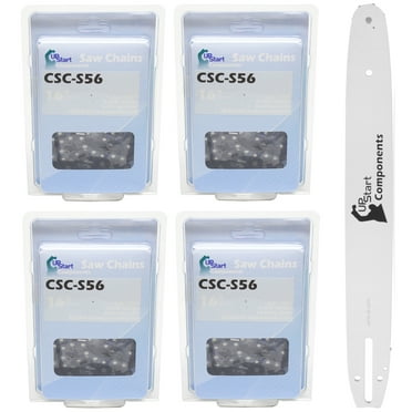 Replacement 16" Single Rivet Bar and 16" Semi Chisel Chain Combo for McCulloch MC3516 Chainsaw (16" Length, 3/8" Pitch, 0.050" Gauge, 56 Drive Links, 7 Sprocket Nose Tooth) 1 Bar 4 Chains
