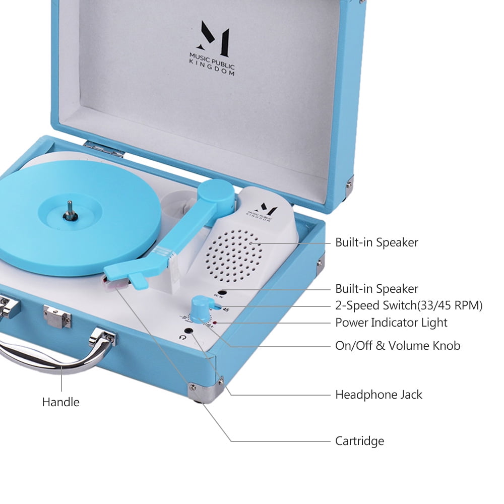 Best Portable Suitcase Record Player Bluetooth Vinyl Record Player Suitcase Aqua