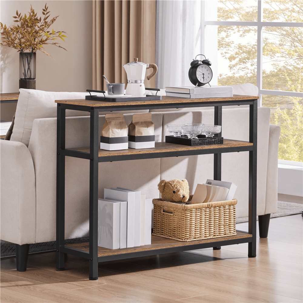 Topeakmart Vintage Sofa Side Table Industrial Console Table for Entryway Living Room, Rustic Brown