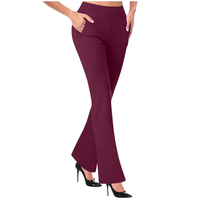 Yuyuzo Flared Pants for Women High Waisted Slim Fitted Solid Color Workout Lounge Trousers with Pockets