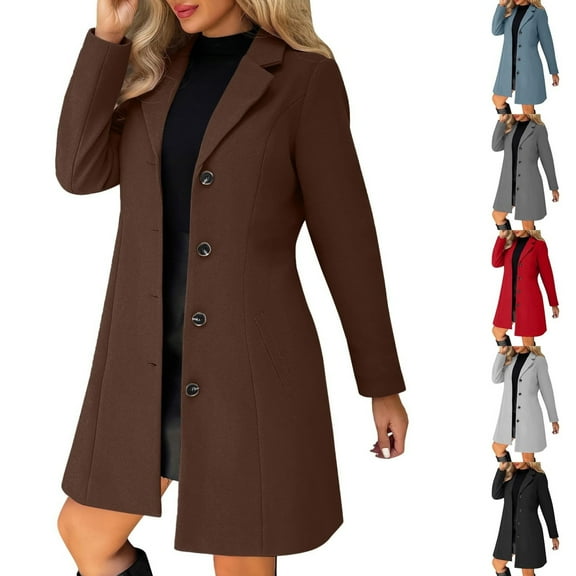 Gamivast Long Trench Coat for Women Winter Fashion Double Breasted Button Wool Fall Coats Oversized Notch Lapel Collar Long Sleeve Elegant Overcoat with Pockets