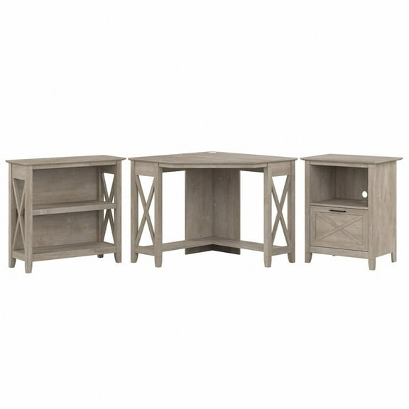 Key West Small Corner Desk with Storage in Washed Gray - Engineered Wood