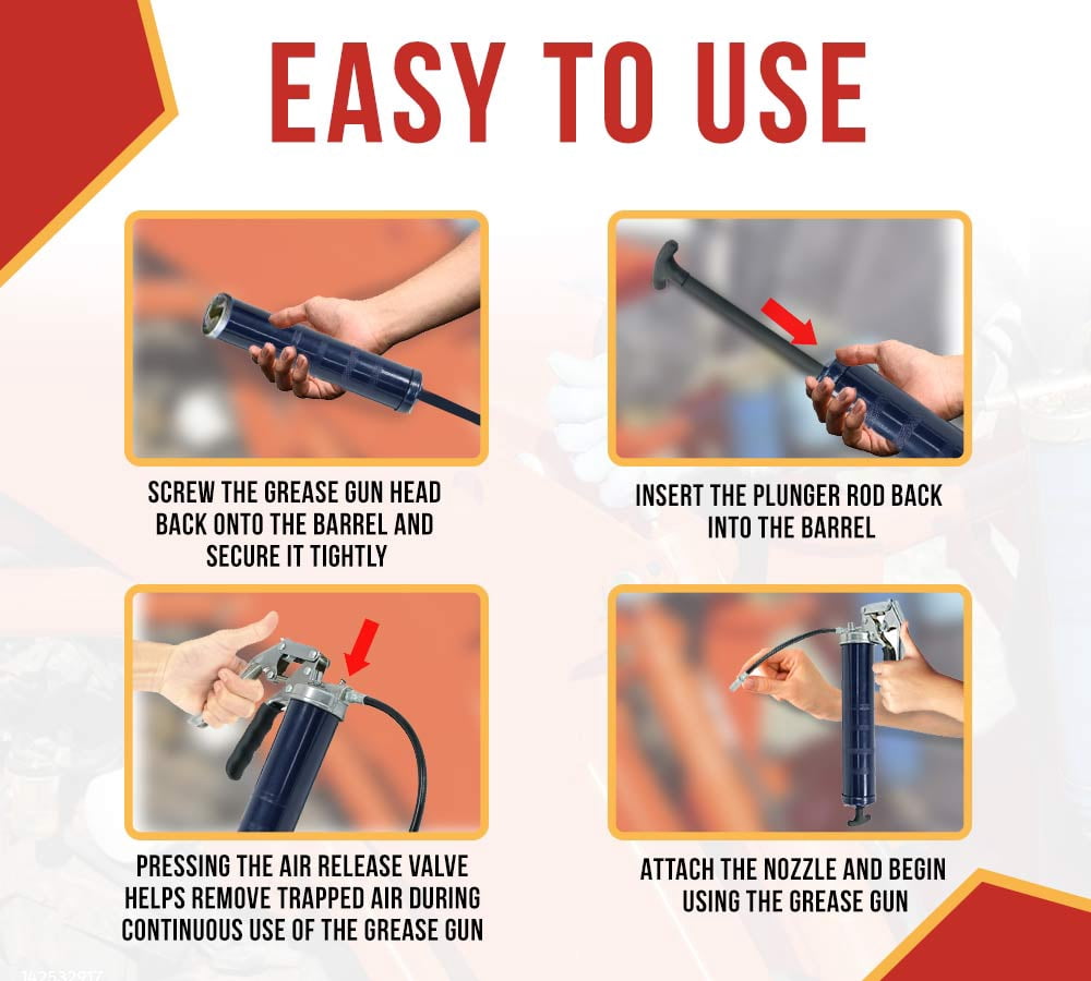 (2 Pack) Pistol Grip Grease Gun, 5000 PSI, 18" Hose, Capacity, 16oz Bulk/ 14oz Cartridge