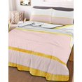 thumbnail image 3 of Quilts Queen Size Bedding Set, Modern Pink Gold Lightweight Quilted Comforter, Minimalist Geometric Yellow Striped Soft Reversible Bedspread Coverlet with Pillow Covers for All Season, 90" x 96", 3 of 7