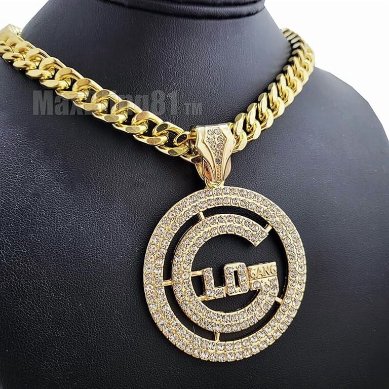 Hip Hop Iced Glo Gang Large Gold Plated Medal Charm Pendant & 10mm