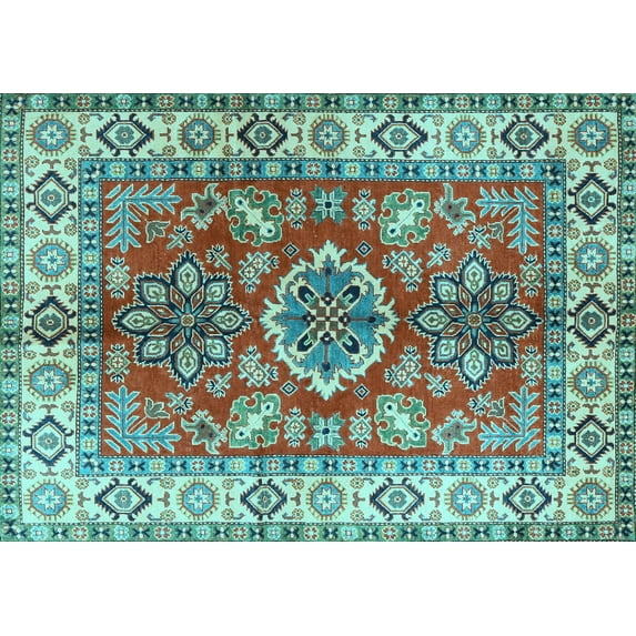 Ahgly Company Indoor Rectangle Geometric Light Blue Traditional Area Rugs, 4' x 6'