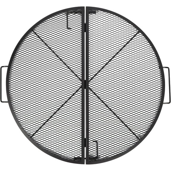 ZOPan Foldable Fire Pit Cooking Grill Grate, Portable X-Marks Heavy Duty Steel Round Campfire BBQ Grill with Handle & Support Wire, Ideal for Outdoor Picnics & Gatherings, 36-Inch Black
