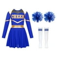thumbnail image 3 of TiaoBug Kids Cheer Leader Costume Halloween Outfit Long Sleeve Cold Shoulder Cheerleading Dress B Royal Blue 8, 3 of 7