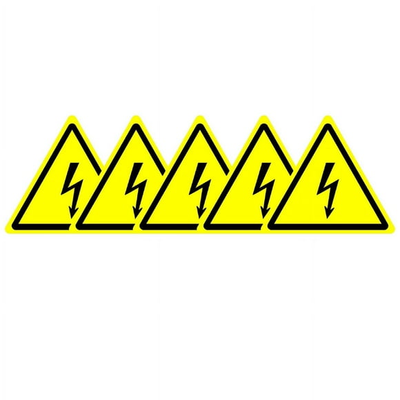 Set of 5 Stickers Displaying ISO Safety Label International Warning Sign with Electricity Symbol 100mm Diameter, High Voltage Hazard Warning Sign