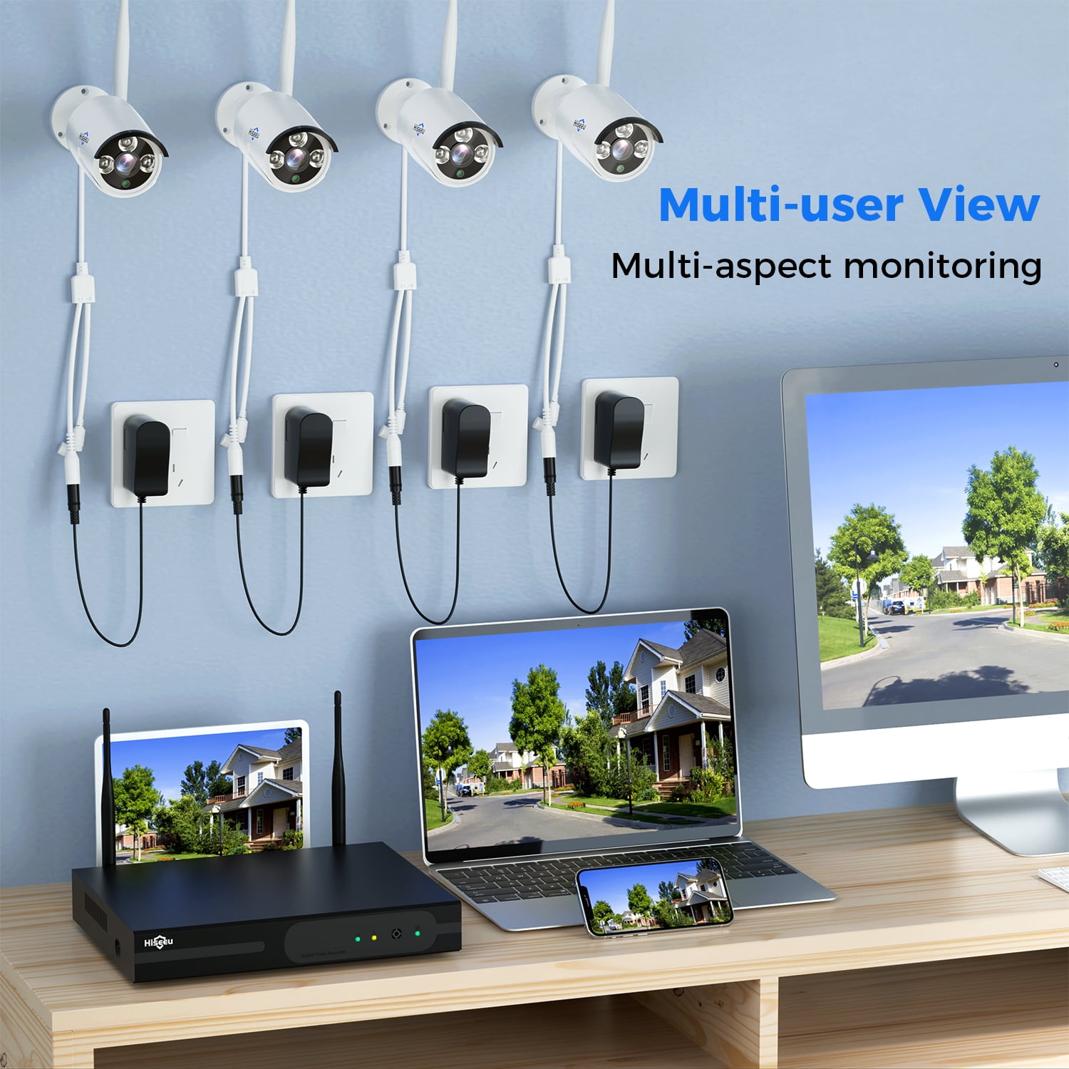 Hiseeu 4Pcs 3MP Wired Wi-Fi Security Camera System,Color Night Vision, Motion Alert,Without Hard Drive