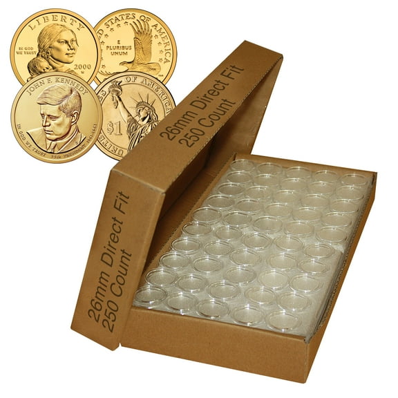 250 Direct Fit Airtight 26mm Coin Holder Capsules For PRESIDENTIAL $1 /SACAGAWEA