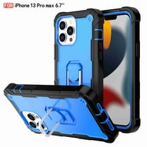 Dteck Back Case For Apple iPhone 13 Pro Max, Ring Stand Shockproof Hybrid Hard PC Soft Silicone Bumper Heavy Duty Shockproof Three Layer Drop Protective Girls Boy Cute Phone Case(Black Blue)