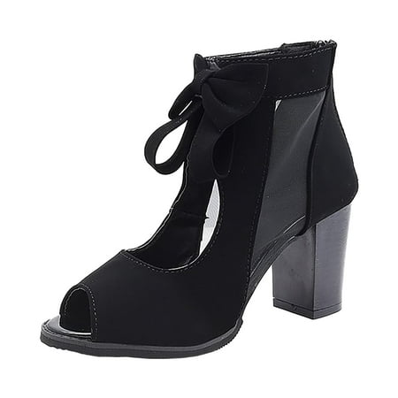 

Women s Open Toe Mid Heel Sandals Clearance Sale Fashion Rear Zipper Chunky Heel Cutout Sandals Party High Heeled Sandals Dress Summer Wedding Shoes Bow in Front Sandals US Size