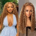 thumbnail image 1 of Grace Length Highlight Deep Wave Ombre 4/27 Wigs 13x1 T Part Lace Front Wigs Human Hair for Women Brazilian Deep Wave Lace Frontal Wigs 180% Density 22 inch, 1 of 7