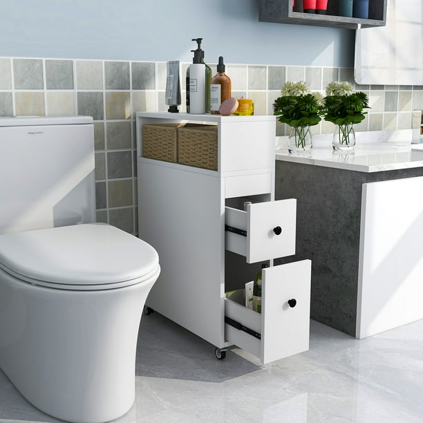 Costway wood floor bathroom storage rolling cabinet holder organizer bath toilet deals