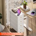 thumbnail image 5 of YILQQPER Narrow Dresser Storage Tower with 4 Drawers, Slim Dresser Chest of Drawers with Steel Frame, Wood Top, Golden Knobs, White Dresser for Bedroom, Bathroom, Small Spaces, Laundry, Closet, White, 5 of 7
