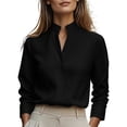 thumbnail image 2 of thefmos Women Fall Winter High Neck Long Sleeve Button Down Blouses Elegant Business Work Tops for Women Cute Trendy Office Dressy Shirts with Solid Color, Black 2XL, 2 of 6