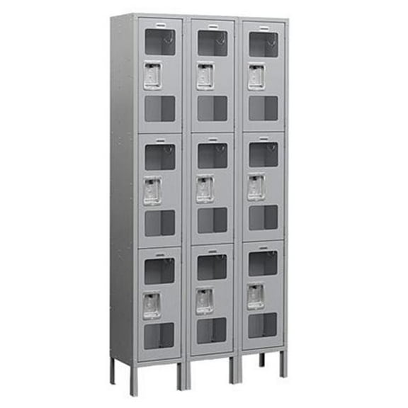 12" Wide Triple Tier See-Through Metal Locker - 3 Wide - 6 Feet High - 15 Inches Deep - Gray - Unassembled