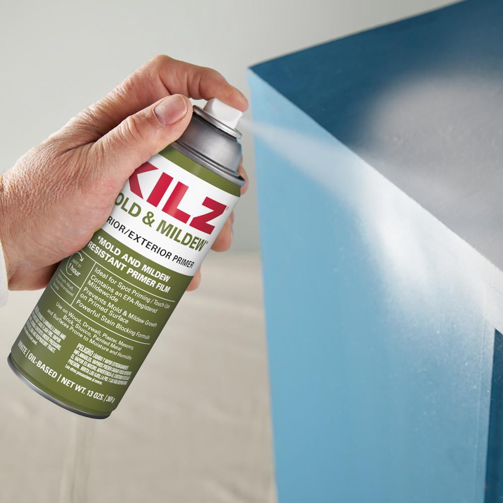 KILZ Mold & Mildew Interior/Exterior Oil-Based Stain Blocking Primer Aerosol, White, 13 oz