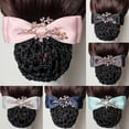 thumbnail image 2 of opvise Women Hair Net Temperament Flower Shape OL Style Fishnet Hair Decoration Decorative Soft Bow-knot Lady Bud Hair Net for Airline Stewardess Light Grey, 2 of 8