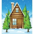 thumbnail image 3 of Log Cabin Duvet Cover Set, Illustration of a Cabin in Winter and Firs with Christmas Ornaments, Decorative 3 Piece Bedding Set with 2 Pillow Shams, King Size, Sky Blue and Multicolor, by Ambesonne, 3 of 3
