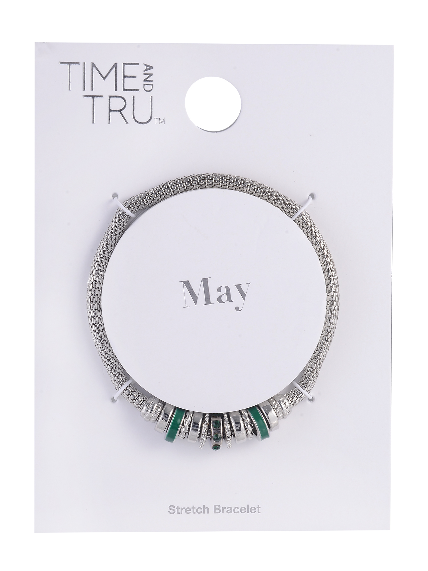 Time and Tru Silvertone Chain with Emerald Birthstone "May" Bracelet