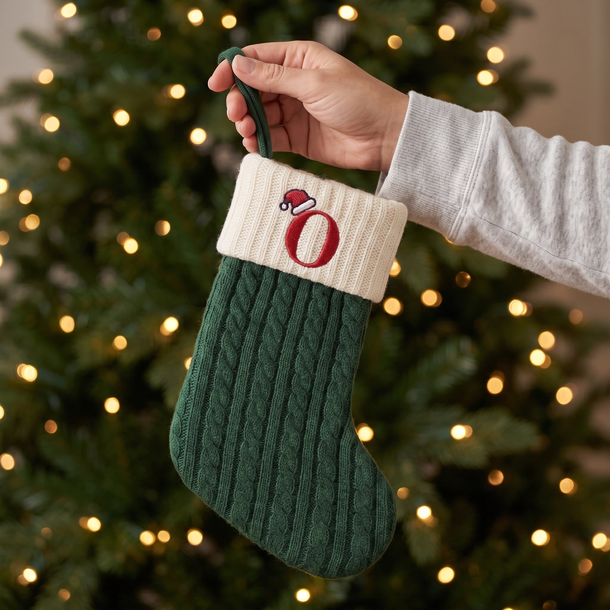 Unique Bargains Christmas Luxury Grand Hearth Accent Stocking Green Letter O 8"