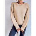 thumbnail image 5 of Women Solid Crew Neck Cropped Drop Shoulder Oversized Long Sleeve Soft Knit Sweater Rice S, 5 of 8