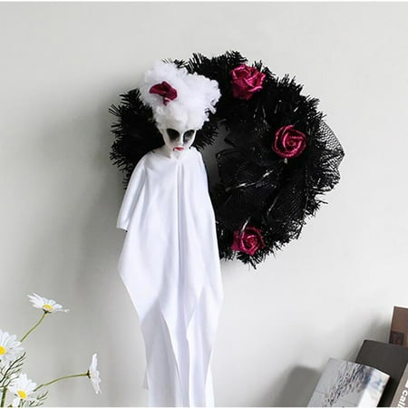 XEOVHV Halloween Wreaths for Front Door with Ghost, Halloween Decorations Clearance, Black White