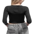 thumbnail image 4 of Women‘s Slim Fit T-Shirt  Solid Long-Sleeve Ribbed  Neck Knit Cropped Tops Black M, 4 of 5