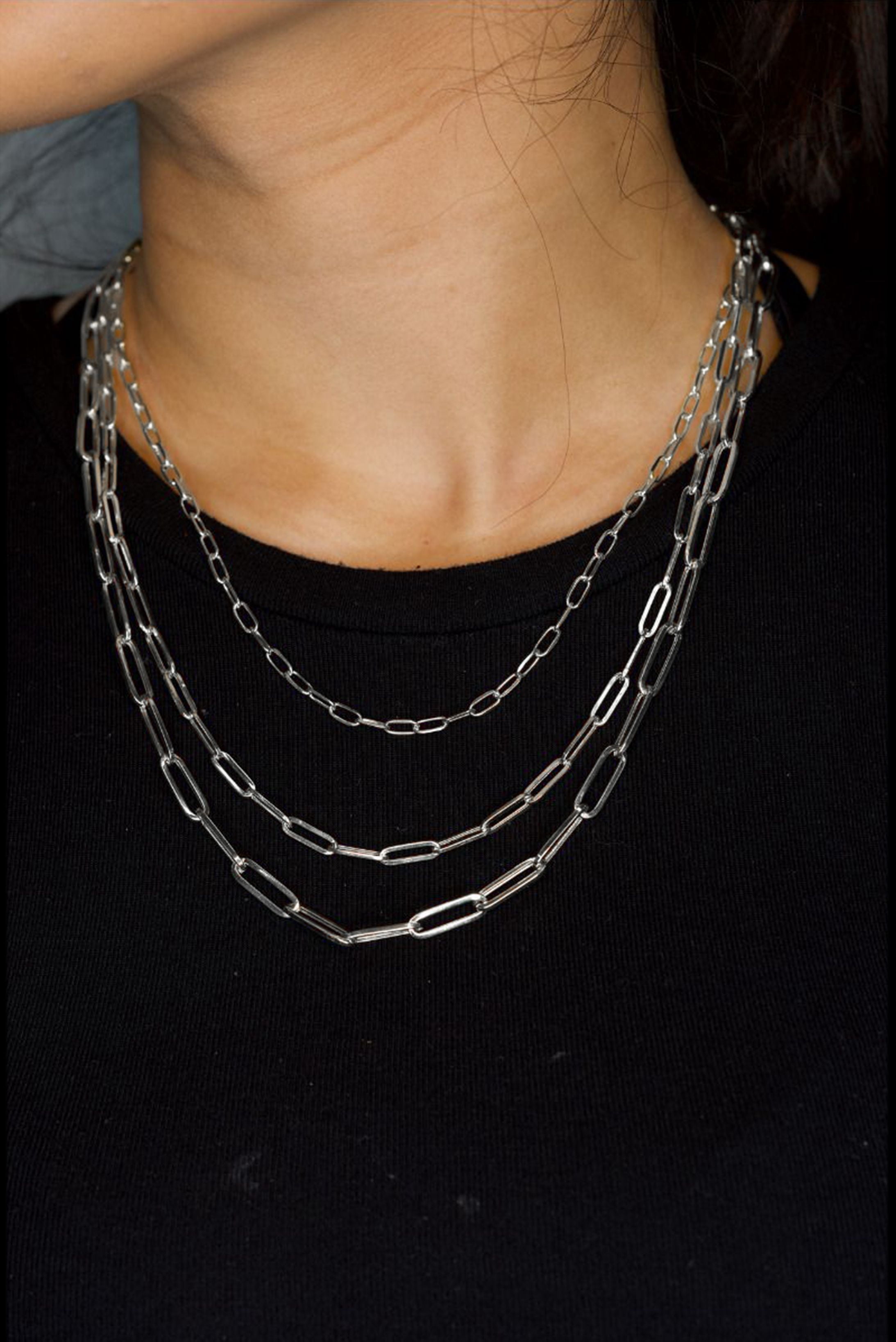 14k White Gold 4mm Paper Clip Link Necklace (24")
