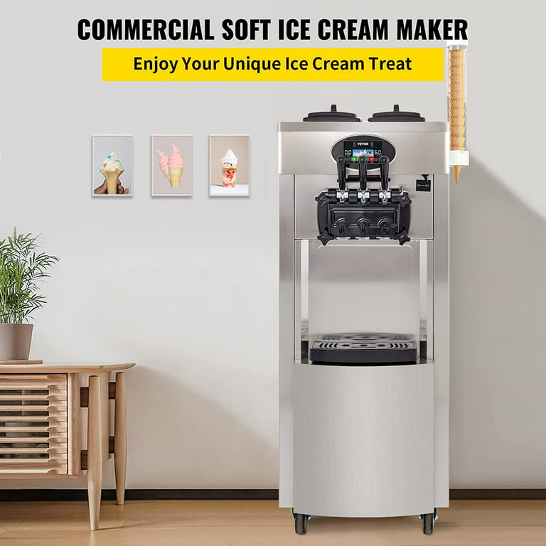 VEVOR Commercial Soft Ice Cream Machine, 2200W Serve Yogurt Maker, 3  Flavors Ice Cream Maker, 5.3 to 7.4 Gallons per Hour Auto Clean LCD Panel  for