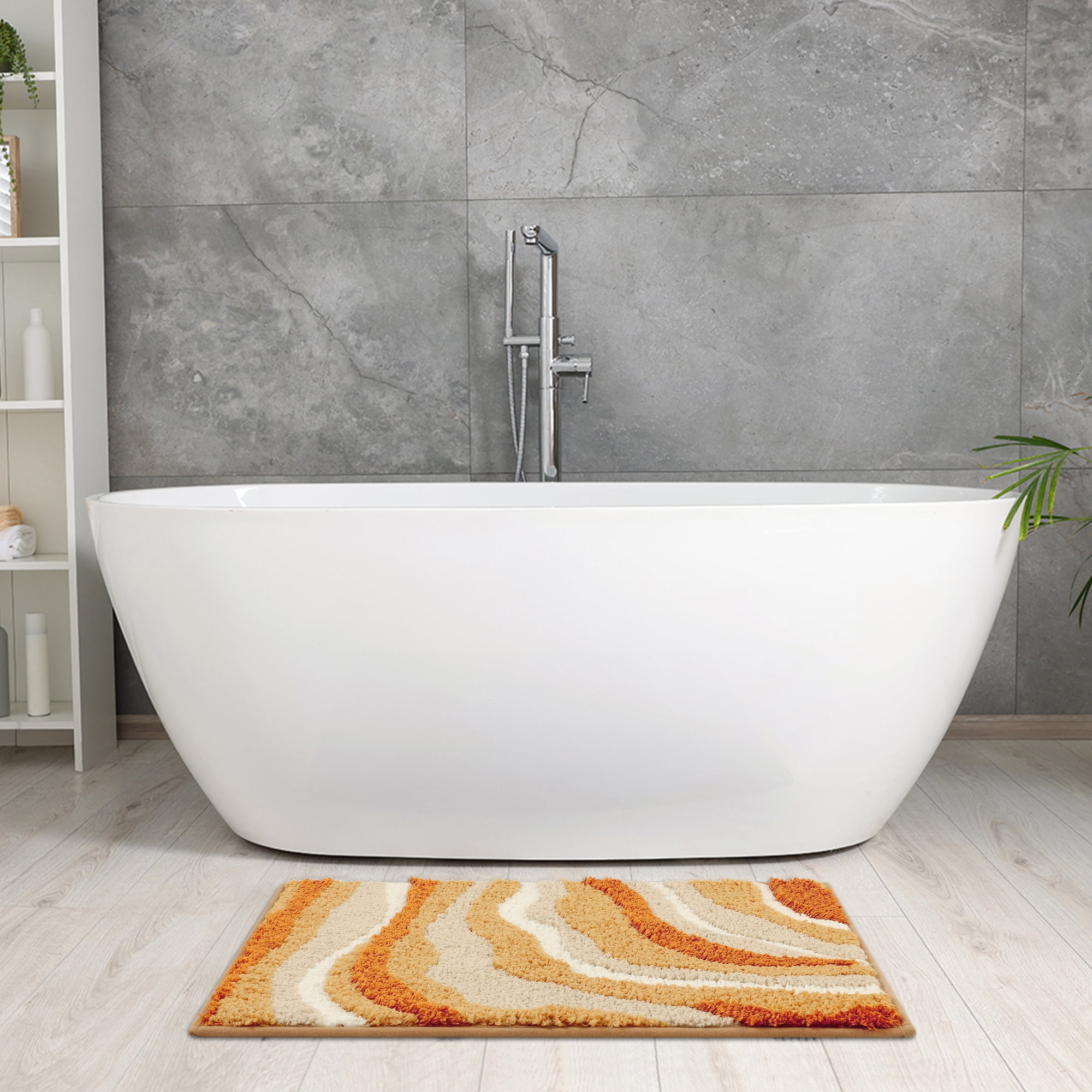 Unique Bargains Abstract Bathroom Rug Soft Bath Mat Non-Slip Thickening Bath Rugs Khaki 16" x 24"