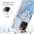 thumbnail image 5 of ELEHOLD Plating Rugged Case For iPhone 16 Slim Marble Pattern Heavy Duty Shockproof Stand Cover, with Shiny Rotating Ring Stand, Blue, 5 of 5