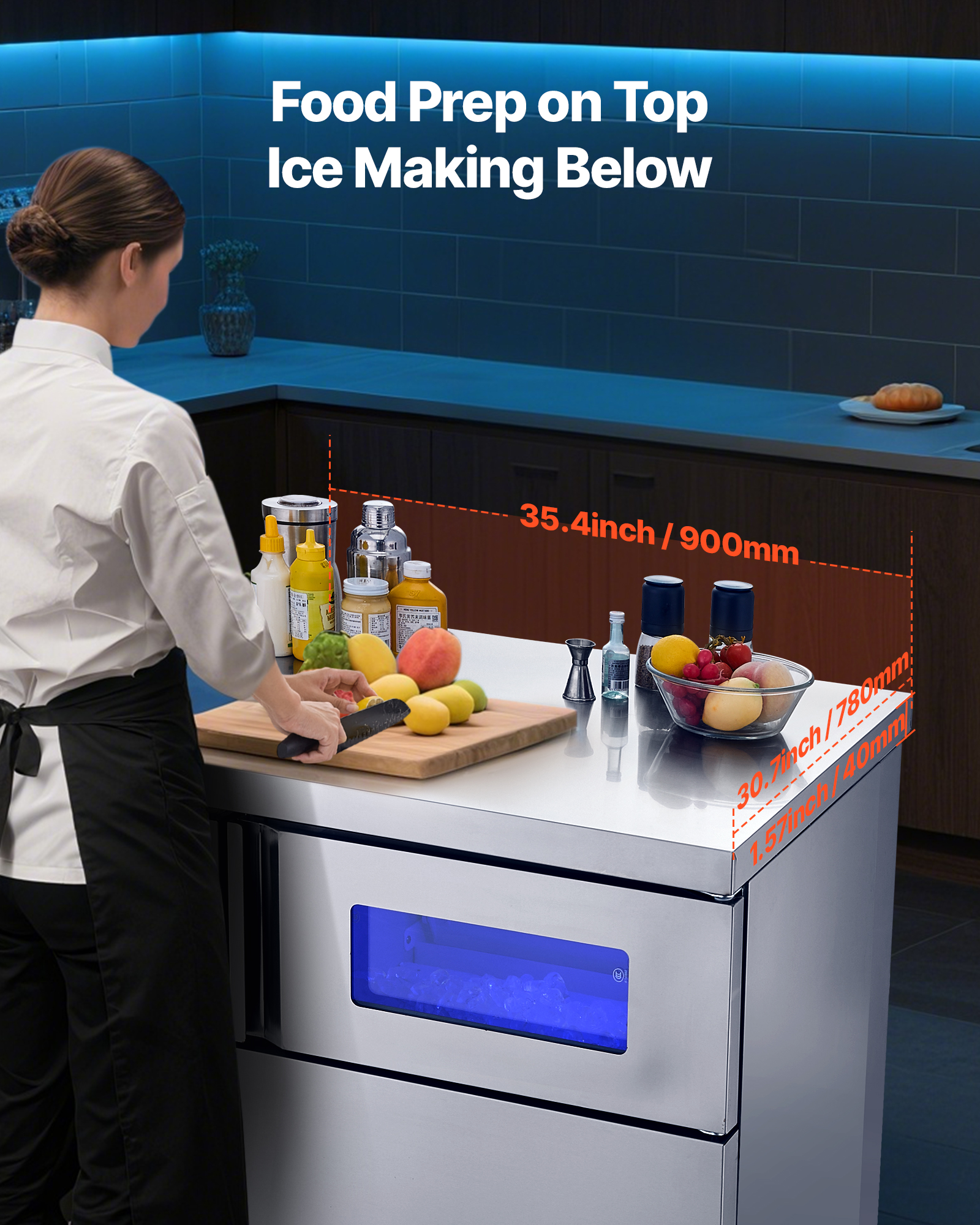 VEVOR Commercial Ice Maker Machine, 265 lbs/24H Stainless Steel Ice Machine with Worktop,66 lbs Storage & 126 Cubes/Cycle,Self-Cleaning Freestanding Ice-Making for Home Bar Office Restaurant Kitchen