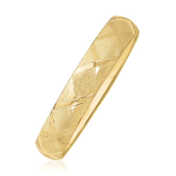 10k Yellow Gold Dual-Textured Diamond Pattern Bangle 8 in