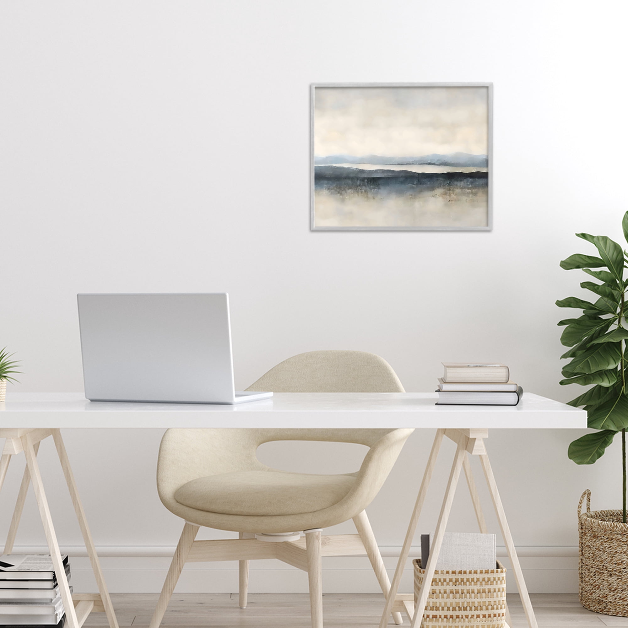 Stupell Industries Misty Muted Horizon Gray Framed Giclee Art, design by Riley B