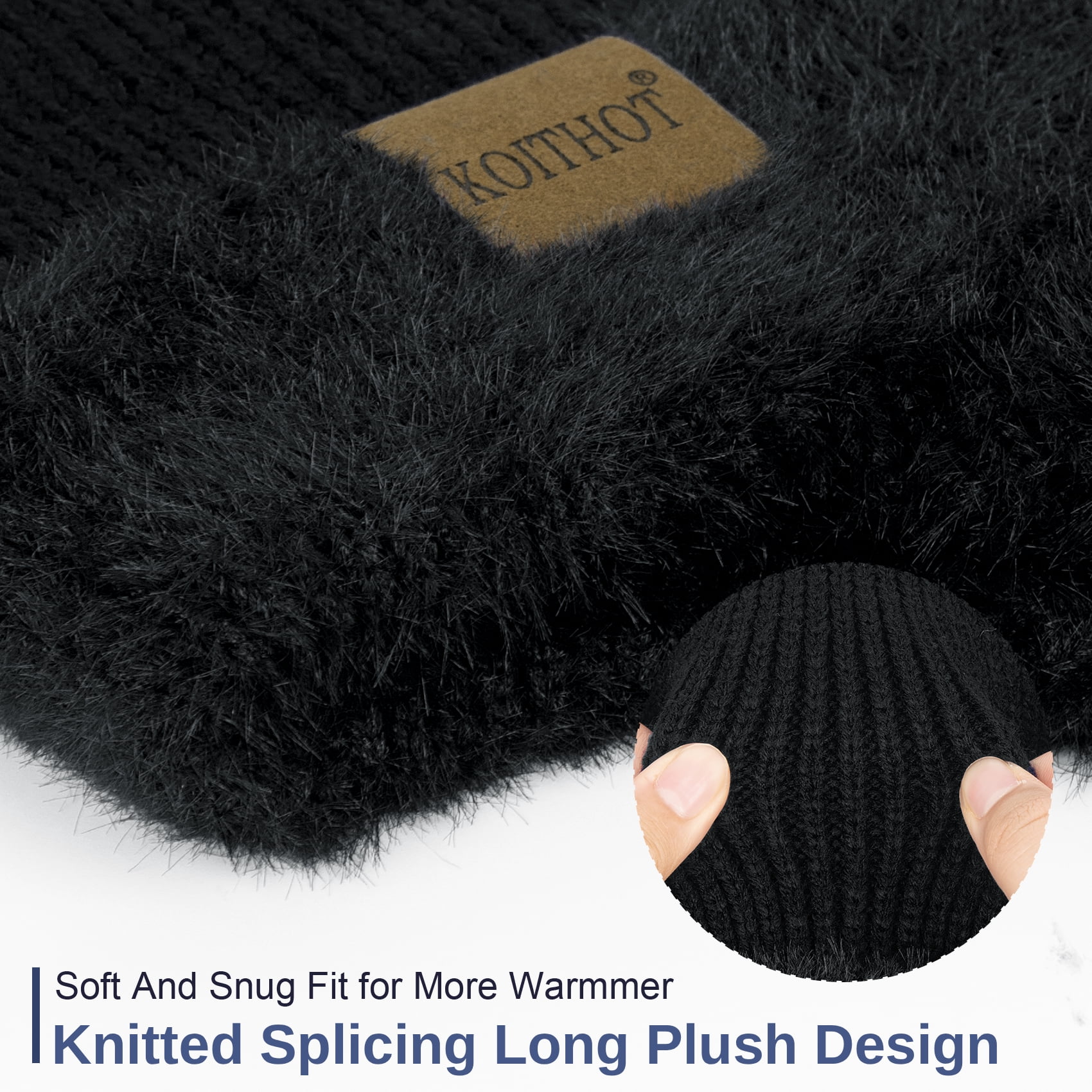 KOITHOT 3 Pcs Winter Beanie Hat with Ear Flaps Knitted Neck Warmer Touchscreen Gloves Set for Men Black