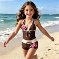 thumbnail image 2 of CUZIBR Girls Swimsuit Two Piece Floral Print Summer Sleeveless Halter Neck Beachwear Tank Tops And Shorts Tankini Sets Bathing Suit,Coffee,11-12 Years, 2 of 7