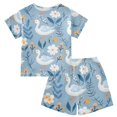 thumbnail image 2 of Bule Duck and Flower Summer Pajama Set Soft Cotton Short Sleeve Sleepwear 2PCS Pajama Sets Breathable Lounge Set Size 5Y, 2 of 7