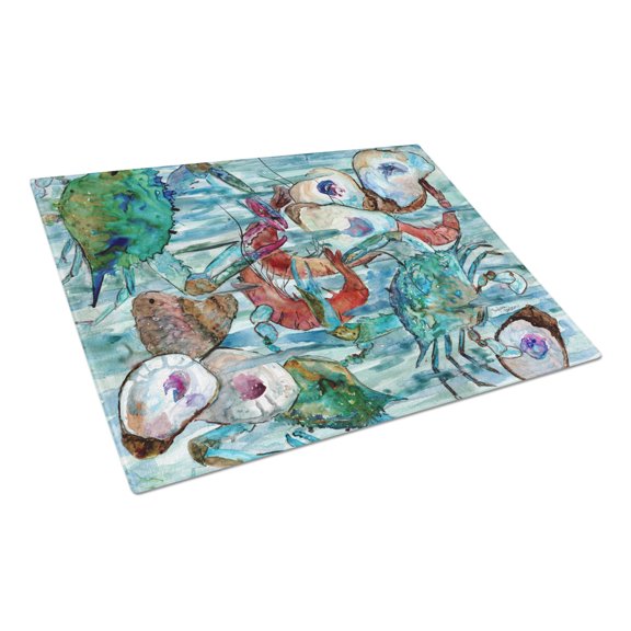Caroline's Treasures Watery Shrimp, Crabs and Oysters Glass Cutting Board Large