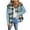 Light Blue, variant on Oplxuo Plaid Patchwork Denim Jackets for Women Long Sleeve Shirt Jacket Loose Button Down Jean Shacket with Pockets
