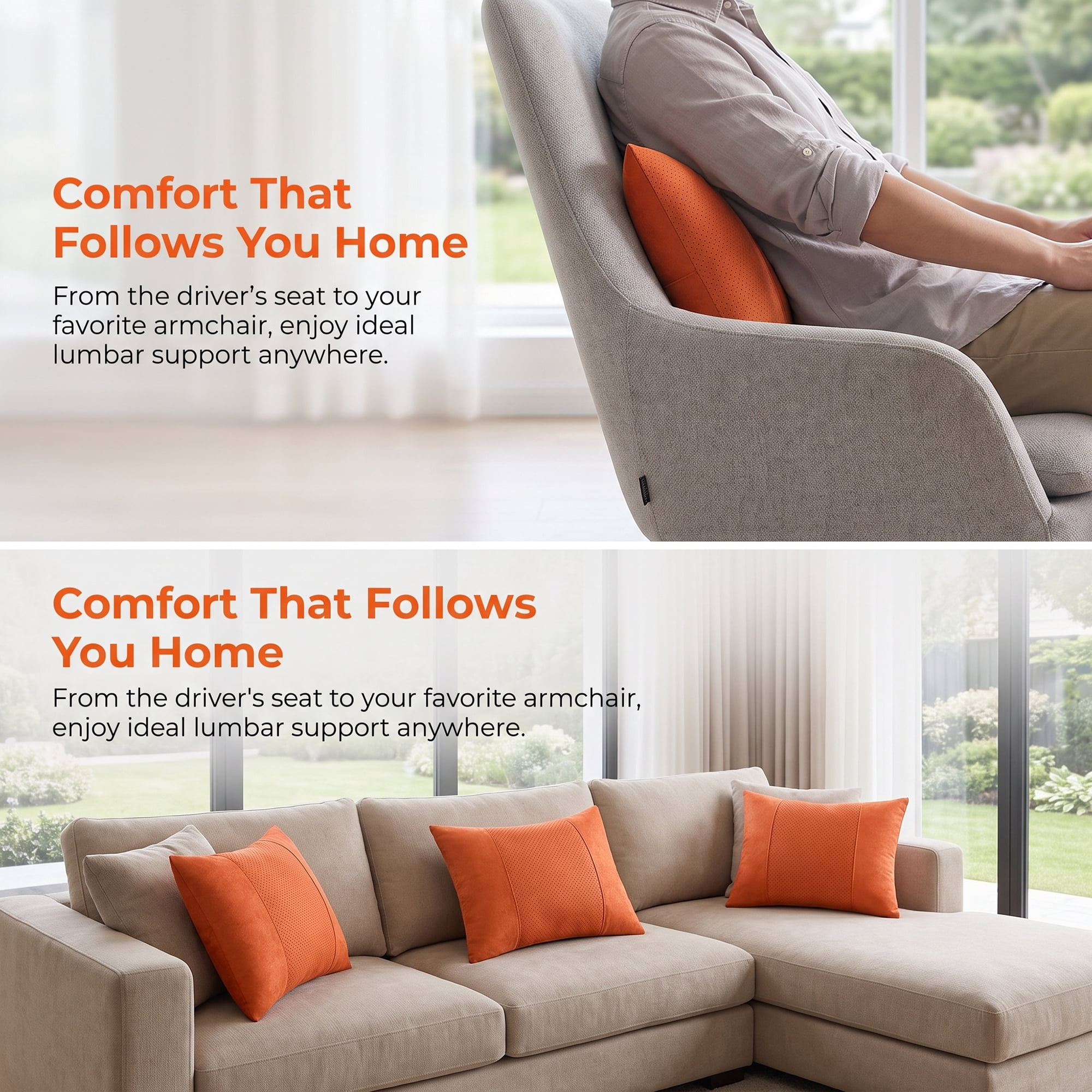 Unique Bargains Lumbar Support Pillow Down Back Support Orange 14.2" x 9.8"