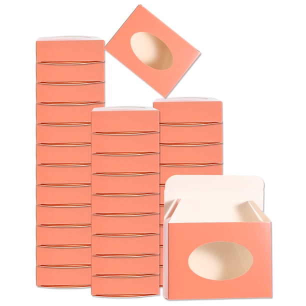 32 Piezas Cajas de Embalaje de Jabón 2.8x3.8x1.2 Pulgadas Caja de Jabón de Kraft con Ventana (Ovalada, Rosa)
